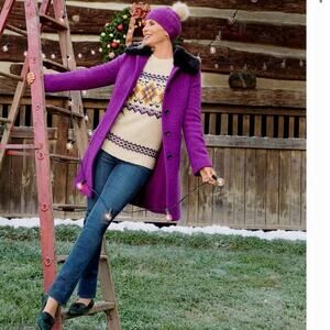 Talbots Fair Isle wool blend mockneck sweater ivory multicolor size small